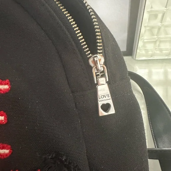 Love Moschino Black Canvas Logo Embroidered Backpack